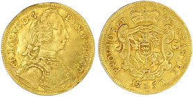 Altdeutsche Goldmünzen und -medaillen

Württemberg

Karl Eugen, 1744-1793

Dukat 1750 R, Stempel von Veit Schrempf. Geharnischtes Brustbild mit ...