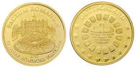 Thematische Goldmedaillen

Europaunion

Euro-Serie "Römische Verträge" mit 17 X 2 Euro div. Länder und Goldmedaille 2007 auf 50 Jahre "Römische Ve...