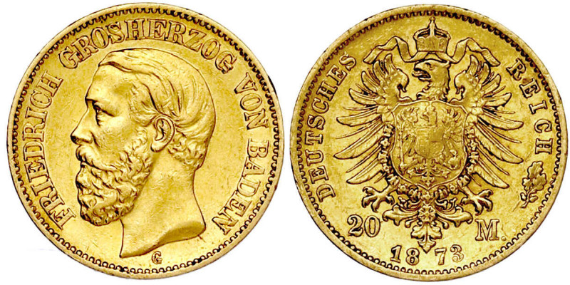 Reichsgoldmünzen

Baden

Friedrich I., 1856-1907

20 Mark 1873 G. gutes vo...