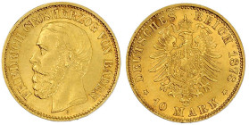 Reichsgoldmünzen

Baden

Friedrich I., 1856-1907

10 Mark 1878 G. vorzüglich/Stempelglanz. Jaeger 186.