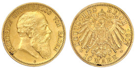 Reichsgoldmünzen

Baden

Friedrich I., 1856-1907

10 Mark 1907 G. gutes vorzüglich, kl. Randfehler. Jaeger 190.