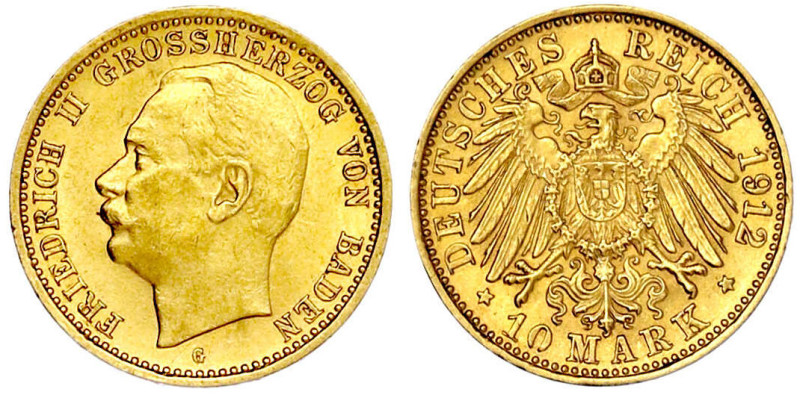 Reichsgoldmünzen

Baden

Friedrich II., 1907-1918

10 Mark 1912 G. Var. mi...