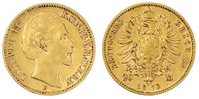 Reichsgoldmünzen

Bayern

Ludwig II., 1864-1886

20 Mark 1873 D. gutes sehr schön. Jaeger 194.