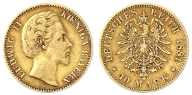 Reichsgoldmünzen

Bayern

Ludwig II., 1864-1886

10 Mark 1881 D. sehr schön. Jaeger 196.
