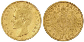 Reichsgoldmünzen

Bayern

Otto, 1886-1913

20 Mark 1895 D. sehr schön/vorzüglich. Jaeger 200.