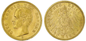 Reichsgoldmünzen

Bayern

Otto, 1886-1913

20 Mark 1900 D. vorzüglich/Stempelglanz. Jaeger 200.