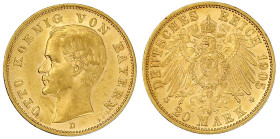 Reichsgoldmünzen

Bayern

Otto, 1886-1913

20 Mark 1905 D. gutes vorzüglich, min. Randfehler. Jaeger 200.