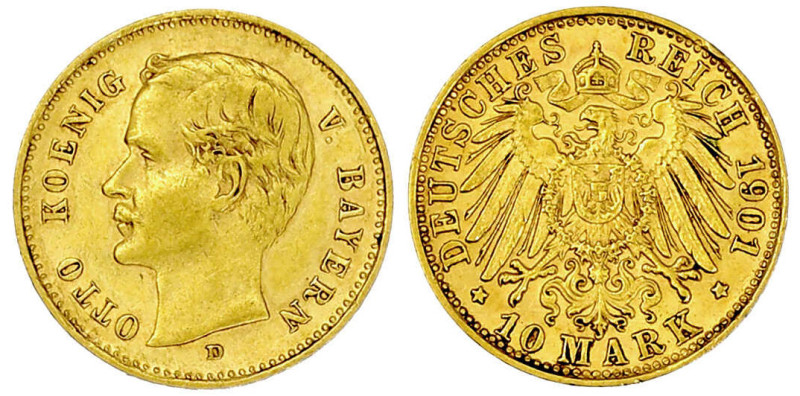 Reichsgoldmünzen

Bayern

Otto, 1886-1913

10 Mark 1901 D. sehr schön/vorz...