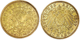 Reichsgoldmünzen

Bremen

10 Mark 1907 J. vorzüglich/Stempelglanz. Jaeger 204.
