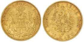 Reichsgoldmünzen

Hamburg

10 Mark 1878 J. vorzüglich/Stempelglanz. Jaeger 209.