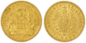 Reichsgoldmünzen

Hamburg

20 Mark 1878 J. sehr schön, kl. Kratzer und min. Randfehler. Jaeger 210.