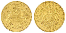 Reichsgoldmünzen

Hamburg

10 Mark 1890 J. sehr schön, Henkelspur und kl. Randfehler. Jaeger 210.