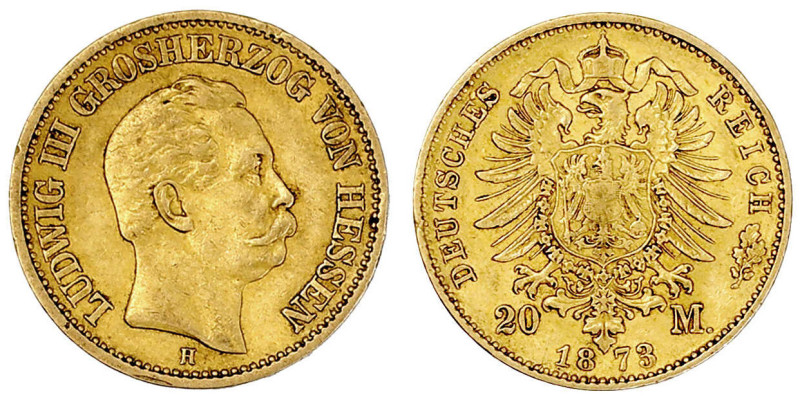 Reichsgoldmünzen

Hessen

Ludwig III., 1848-1877

20 Mark 1873 H. sehr sch...