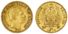 Reichsgoldmünzen

Hessen

Ludwig III., 1848-1877

20 Mark 1873 H. sehr schön, kl. Randfehler. Jaeger 214.