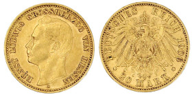 Reichsgoldmünzen

Hessen

Ernst Ludwig, 1892-1918

20 Mark 1906 A. vorzüglich. Jaeger 226.