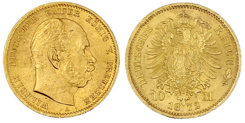 Reichsgoldmünzen

Preußen

Wilhelm I., 1861-1888

10 Mark 1872 A. fast Ste...