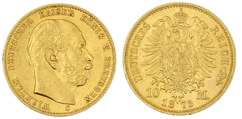 Reichsgoldmünzen

Preußen

Wilhelm I., 1861-1888

10 Mark 1873 C. vorzügli...