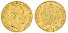 Reichsgoldmünzen

Preußen

Wilhelm I., 1861-1888

10 Mark 1873 C. vorzüglich. Jaeger 242.