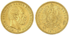 Reichsgoldmünzen

Preußen

Wilhelm I., 1861-1888

20 Mark 1871 A. 1. Reichsmünze. gutes vorzüglich, winz. Kratzer, selten in dieser Erhaltung. J...