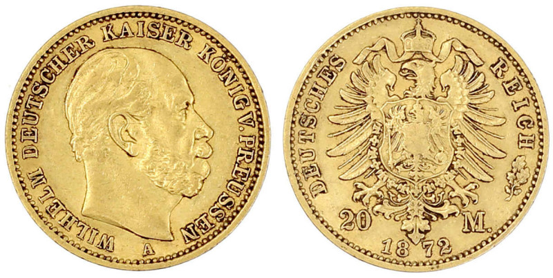 Reichsgoldmünzen

Preußen

Wilhelm I., 1861-1888

20 Mark 1872 A. sehr sch...