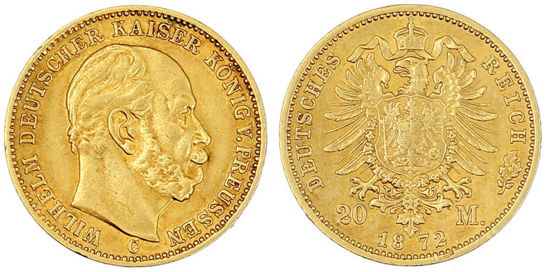 Reichsgoldmünzen

Preußen

Wilhelm I., 1861-1888

20 Mark 1872 C. vorzügli...