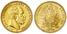 Reichsgoldmünzen

Preußen

Wilhelm I., 1861-1888

20 Mark 1873 A. gutes vorzüglich. Jaeger 243.