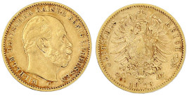 Reichsgoldmünzen

Preußen

Wilhelm I., 1861-1888

20 Mark 1873 C. gutes sehr schön. Jaeger 243.