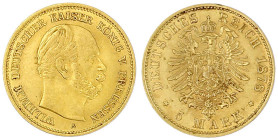 Reichsgoldmünzen

Preußen

Wilhelm I., 1861-1888

5 Mark 1878 A. vorzüglich, winz Randfehler, selten. Jaeger 244.