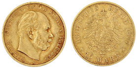 Reichsgoldmünzen

Preußen

Wilhelm I., 1861-1888

10 Mark 1877 A. gutes sehr schön. Jaeger 245.
