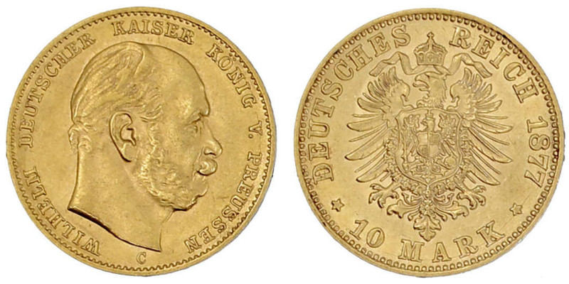 Reichsgoldmünzen

Preußen

Wilhelm I., 1861-1888

10 Mark 1877 C. vorzügli...