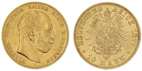 Reichsgoldmünzen

Preußen

Wilhelm I., 1861-1888

10 Mark 1877 C. vorzüglich/Stempelglanz. Jaeger 245.