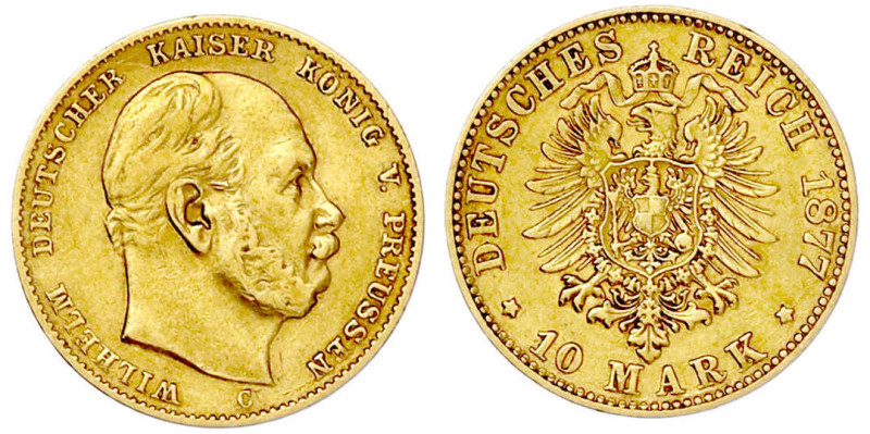 Reichsgoldmünzen

Preußen

Wilhelm I., 1861-1888

10 Mark 1877 C. gutes se...