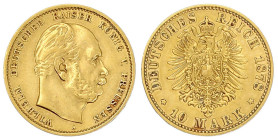 Reichsgoldmünzen

Preußen

Wilhelm I., 1861-1888

10 Mark 1878 A. vorzüglich. Jaeger 245.
