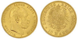 Reichsgoldmünzen

Preußen

Wilhelm I., 1861-1888

10 Mark 1880 A. fast Stempelglanz. Jaeger 245.