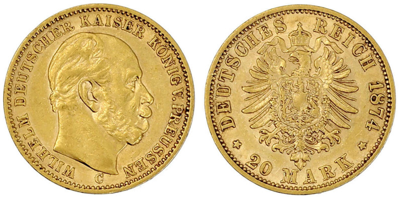 Reichsgoldmünzen

Preußen

Wilhelm I., 1861-1888

20 Mark 1874 C. vorzügli...