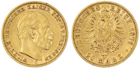 Reichsgoldmünzen

Preußen

Wilhelm I., 1861-1888

20 Mark 1876 C. sehr schön/vorzüglich. Jaeger 246.