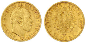 Reichsgoldmünzen

Preußen

Wilhelm I., 1861-1888

20 Mark 1877 B. vorzüglich. Jaeger 246.