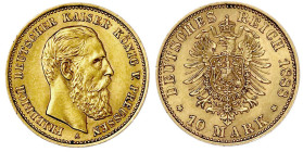Reichsgoldmünzen

Preußen

Friedrich III., 1888

10 Mark 1888 A. vorzüglich. Jaeger 247.