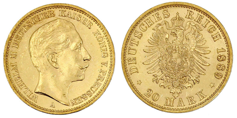 Reichsgoldmünzen

Preußen

Wilhelm II., 1888-1918

20 Mark 1889 A. vorzügl...