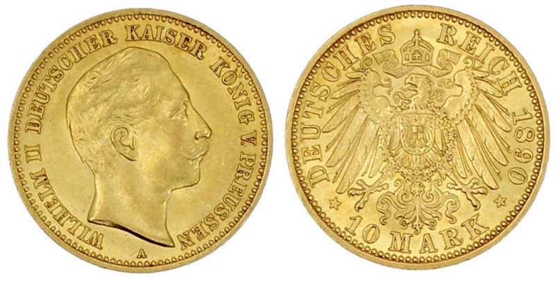 Reichsgoldmünzen

Preußen

Wilhelm II., 1888-1918

10 Mark 1890 A. vorzügl...
