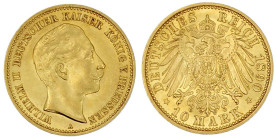 Reichsgoldmünzen

Preußen

Wilhelm II., 1888-1918

10 Mark 1890 A. vorzüglich/Stempelglanz. Jaeger 251.