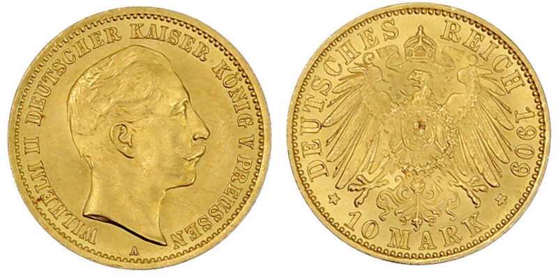 Reichsgoldmünzen

Preußen

Wilhelm II., 1888-1918

10 Mark 1909 A. fast St...