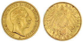 Reichsgoldmünzen

Preußen

Wilhelm II., 1888-1918

10 Mark 1912 A. fast Stempelglanz. Jaeger 251.