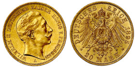 Reichsgoldmünzen

Preußen

Wilhelm II., 1888-1918

20 Mark 1895 A. vorzüglich/Stempelglanz. Jaeger 252.