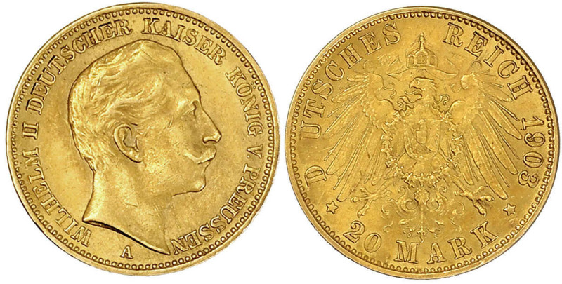 Reichsgoldmünzen

Preußen

Wilhelm II., 1888-1918

20 Mark 1908 A. Verpräg...