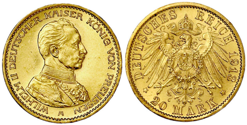 Reichsgoldmünzen

Preußen

Wilhelm II., 1888-1918

20 Mark 1913 A. Kaiser ...