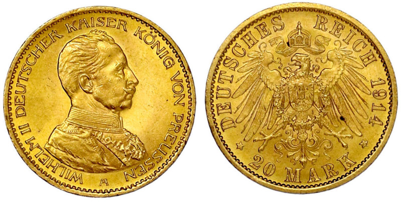 Reichsgoldmünzen

Preußen

Wilhelm II., 1888-1918

20 Mark 1914 A. Kaiser ...