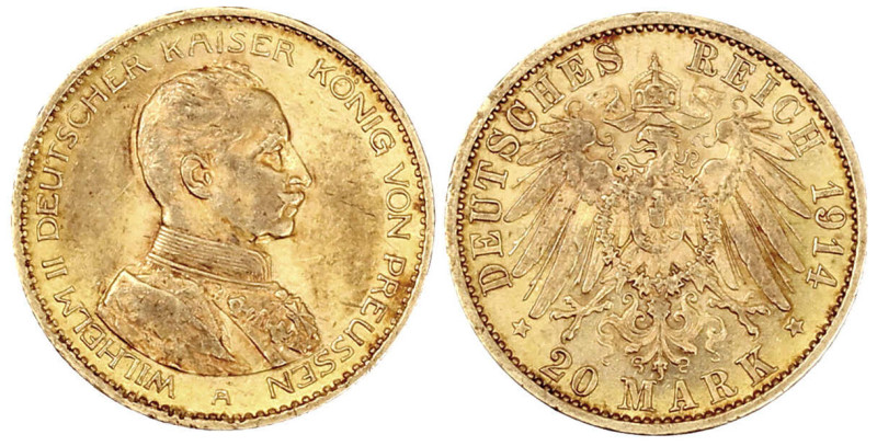 Reichsgoldmünzen

Preußen

Wilhelm II., 1888-1918

20 Mark 1914 A. Kaiser ...