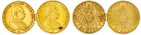 Reichsgoldmünzen

Preußen

Wilhelm II., 1888-1918

2 X 20 Mark Kaiser in Uniform: 1913 A und 1914 A. Kaiser in Uniform. vorzüglich und vorzüglic...