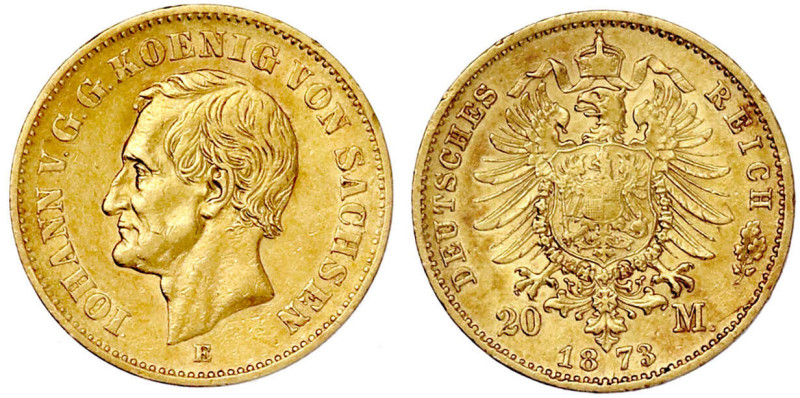 Reichsgoldmünzen

Sachsen

Johann, 1854-1873

20 Mark 1873 E. sehr schön/v...
